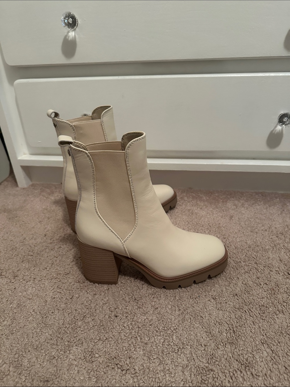 Sam Edelman Cream Platform Chelsea Block Heel Boots NWOT
